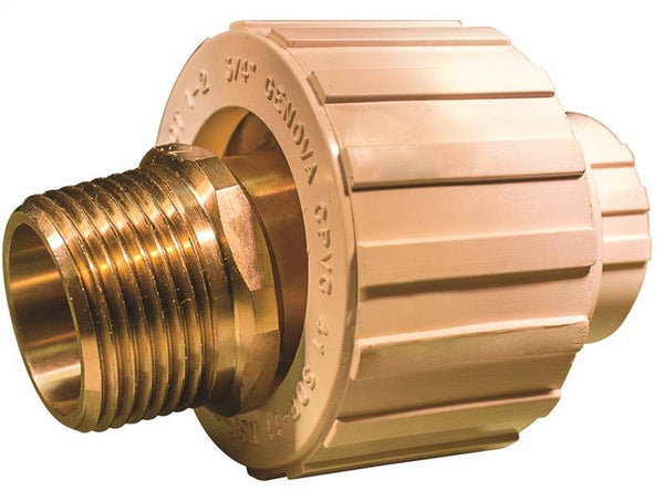 NIBCO T00340D Transition Pipe Union, 3/4 in, Slip x MIP, Brass/CPVC