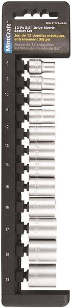 Vulcan TS1012M-P Socket Set, Chrome Vanadium Steel, Chrome