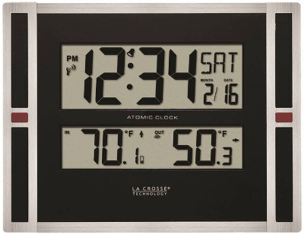 La Crosse 513-149 Clock, Square, Black Frame, Plastic Clock Face, Digital