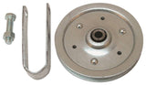 Prime-Line GD 52108 Pulley with Strap and Axle Bolt, 4 in Dia, 3/16 in Dia Bore, Galvanized Steel