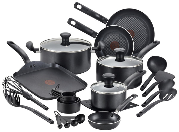 T-fal B207SK64 Cookware Set, Aluminum, Black, 20-Piece
