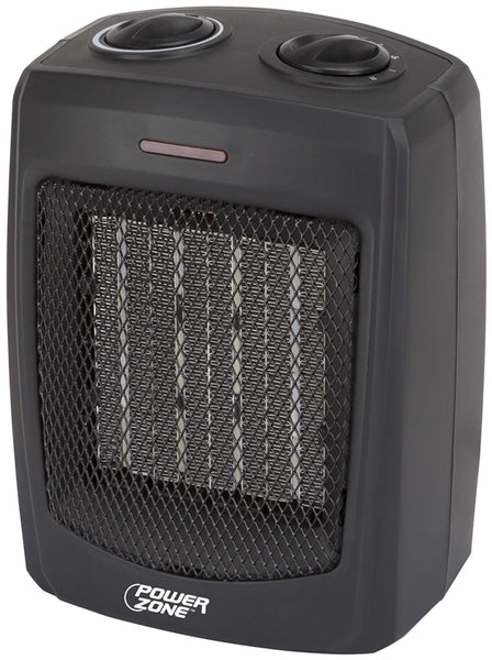 PowerZone PTC-700 Portable Electric Heater, 12.5 A, 120 V, 1500 W, 1500W Heating, 2-Heat Setting, Black