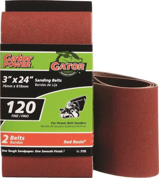 Gator 3155 Sanding Belt, 3 in W, 24 in L, 120 Grit, Fine, Aluminum Oxide Abrasive