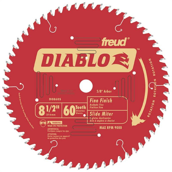 Diablo D0860S Circular Saw Blade, 8-1-2 in Dia, 5-8 in Arbor, 60-Teeth, Carbide Cutting Edge