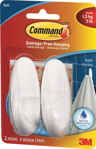 Command 17081B Designer Hook, 5/8 in Opening, 3 lb, 2-Hook, Plastic, White