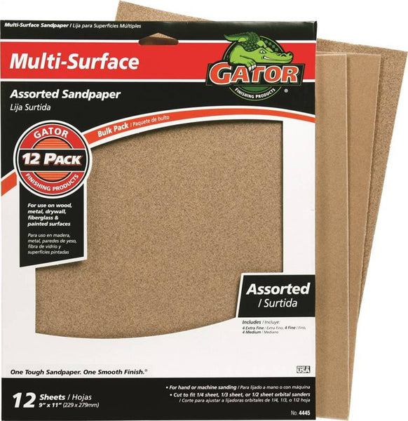 Gator 4445 Sanding Sheet, 9 in L, 11 in W, 100, 150, 220 Grit, Extra Fine/Fine/Medium, Aluminum Oxide Abrasive