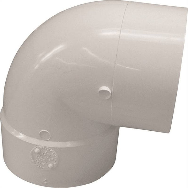 CANPLAS 414157BC Short Turn Pipe Elbow, 6 in, Spigot x Hub, 90 deg Angle, PVC, White