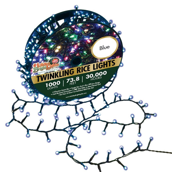 Holiday Bright Lights LED-3MR1000-GBL Straight Rice Light Set, LED Lamp, Blue Light
