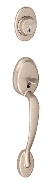 Schlage Plymouth Series F58PLY619 Handleset, Keyed Different Key, Solid Brass, Satin Nickel, 2-3/8 x 2-3/4 in Backset