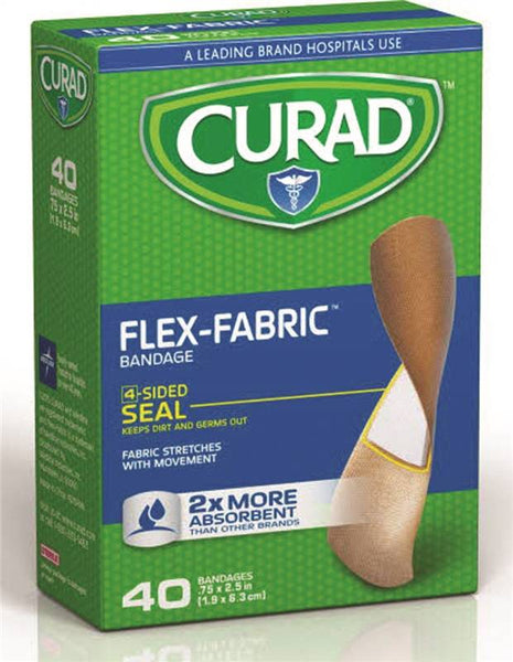 CURAD Flex-Fabric CUR45245 Adhesive Bandage, 3/4 in W, 2-1/2 in L, Fabric Bandage