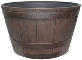 Southern Patio HDR-055464 Planter, 22.24 in W, 22.24 in D, Round, Whiskey Barrel Design, Resin, Kentucky Walnut
