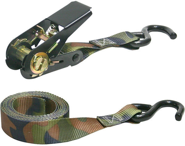 KEEPER 03508-V Tie-Down, 1 in W, 8 ft L, Camouflage, 400 lb, S-Hook End Fitting