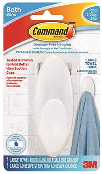 Command BATH17-ES Towel Hook, 5 lb, Plastic