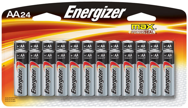 Energizer E91 E91BP-24 Battery, 1.5 V Battery, 2779 mAh, AA Battery, Alkaline, Manganese Dioxide, Zinc, Black