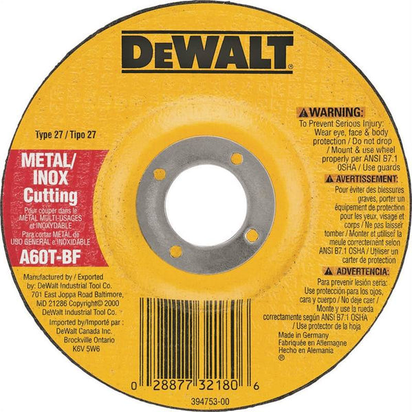 DeWALT DW8420 Cutting Wheel, 4 in Dia, 0.045 in Thick, 5/8 in Arbor, 60 Grit, Medium, Aluminum Oxide Abrasive