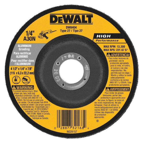 DeWALT DW8404 Grinding Wheel, 4-1/2 in Dia, 1/4 in Thick, 7/8 in Arbor, 30 Grit, Very Coarse