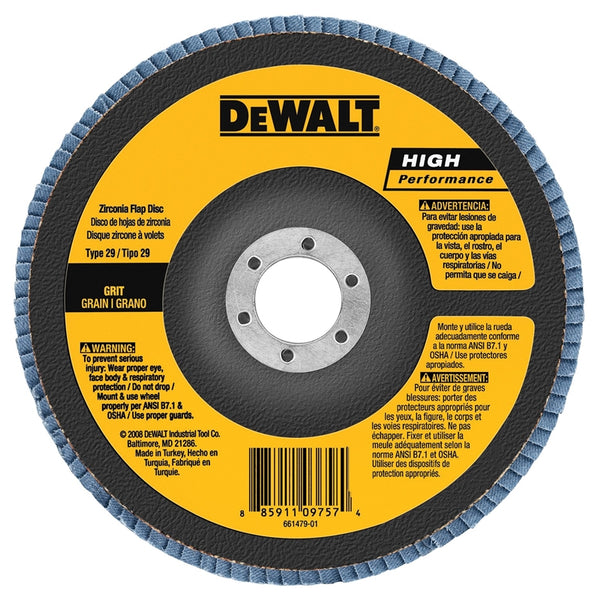 DeWALT HP DW8381H Flap Disc, 6 in Dia, 5/8-11 Arbor, 60 Grit, Zirconia Abrasive, Fiberglass Backing