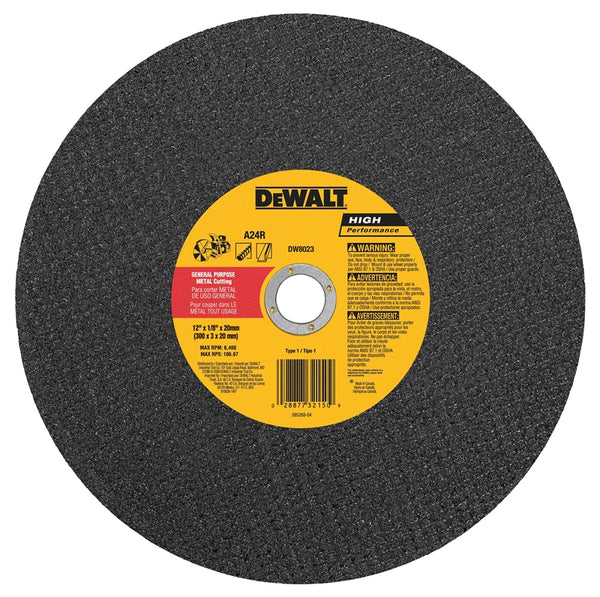 DeWALT DW8023 Cutting Wheel, 12 in Dia, 1/8 in Thick, 20 in Arbor, 24 Grit, Aluminum Oxide Abrasive