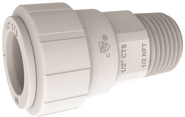 John Guest PSEI012826P Pipe Connector, 3/4 in, CTS x NPT, Polysulfide, 160 psi Pressure