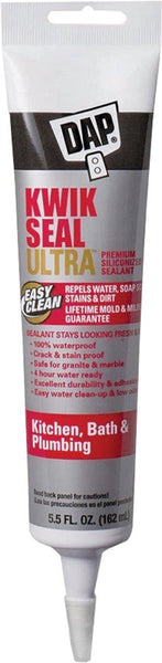 DAP KWIK SEAL ULTRA 18914 Siliconized Sealant, White, 0 to 150 deg F, 5.5 oz Tube