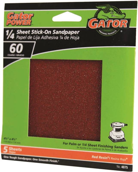 Gator 4075 Sanding Sheet, 4-1/2 in L, 4-1/2 in W, Coarse, 60 Grit, Aluminum Oxide Abrasive