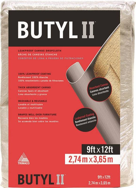 Trimaco BUTYL II 85321 Drop Cloth, 12 ft L, 9 ft W, Canvas, Beige/Cream
