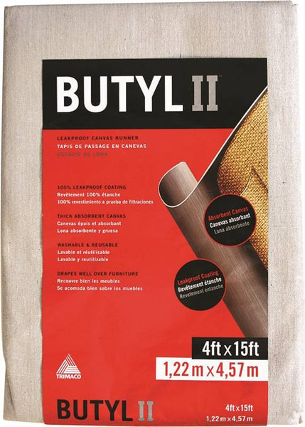 Trimaco BUTYL II 85328 Drop Cloth, 15 ft L, 4 ft W, Canvas, Beige/Cream