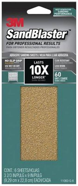 3M SandBlaster Series 11060-G-6 Sandpaper, 9 in L, 3-2/3 in W, 60 Grit, Coarse, Synthetic Mineral Abrasive