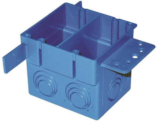 Carlon A238 Outlet Box, 2 -Gang, 5 -Knockout, PVC, Blue, Bracket Mounting