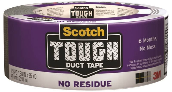 Scotch P2425 Tough Duct Tape, 25 yd L, 1.88 in W, Cloth Backing, Gray