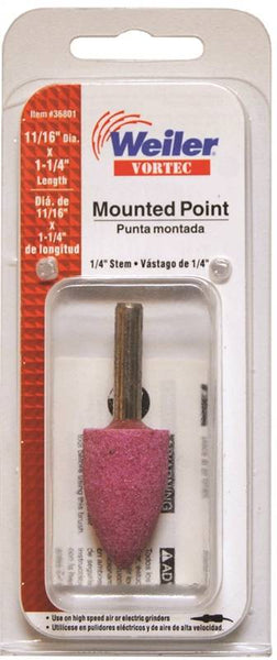 Weiler 36801 Grinding Point, 11/16 in Dia, 1/4 in Arbor/Shank, Aluminum Oxide Abrasive