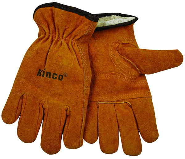 Kinco 51PL-L Driver Gloves, Men's, L, 10-1/2 in L, Keystone Thumb, Easy-On Cuff, Cowhide Leather, Gold