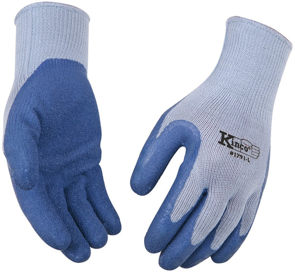 Kinco 1791-L Coated Gloves, Men's, L, 7 to 8 in L, Knit Wrist Cuff, Latex Coating, Cotton/Polyester Glove, Blue/Gray