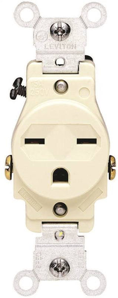 Leviton 061-05029-00I Single Receptacle, 2 -Pole, 250 V, 15 A, NEMA: NEMA 6-15R, Ivory