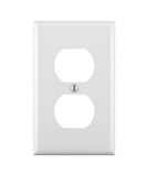 Leviton 80703-W Receptacle Wallplate, 4-1/2 in L, 2-3/4 in W, 1 -Gang, Nylon, White, Smooth, Flush Mounting