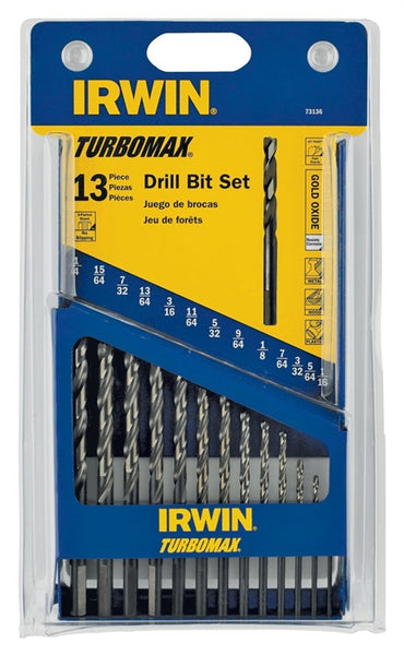 IRWIN 73136 Drill Bit Set, Fractional, 13-Piece, M2 Steel, Black/Gold Oxide