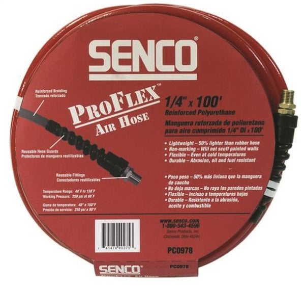 SENCO PC0978 Air Hose, 1-4 in OD, 100 ft L, MPT, 250 psi Pressure, Polyurethane