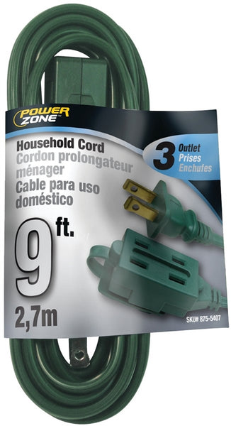 PowerZone Extension Cord, 16 AWG Cable, 9 ft L, 13 A, 125 V, Green