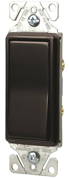 Eaton Wiring Devices 7500 7501BK-BOX Rocker Switch, 15 A, 120/277 V, SPST, Lead Wire Terminal, Black