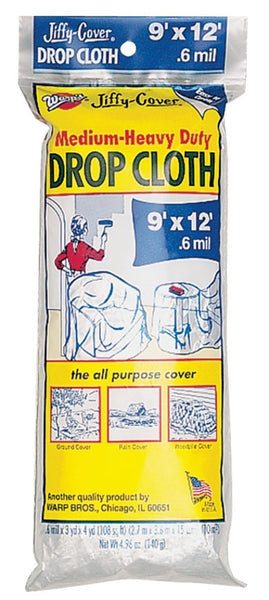Warp's U-912-48 Drop Cloth, 12 ft L, 9 ft W, Plastic, Clear