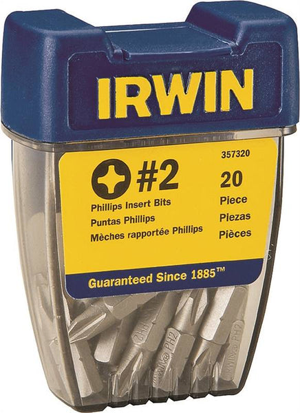 IRWIN Pro-Pak 357320 Insert Bit, #2 Drive, Phillips Drive, 1/4 in Shank, Hex Shank, 1 in L