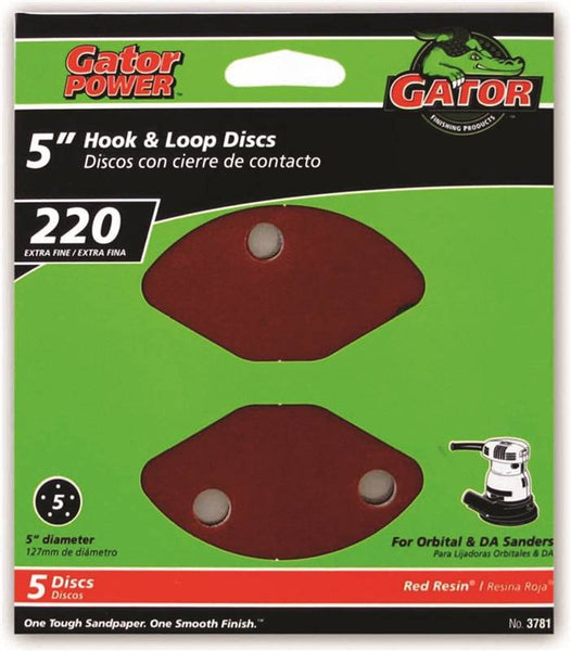 Gator 3781 Sanding Disc, 5 in Dia, 220 Grit, Extra Fine, Aluminum Oxide Abrasive, Vented