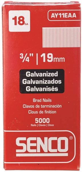 SENCO AY11EAA Brad Nail, 3/4 in L, 18 Gauge, Steel, Electro-Galvanized, Slight Head, Smooth Shank