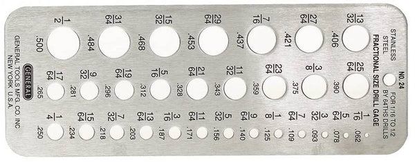 GENERAL 24 Drill Gauge, Stainless Steel