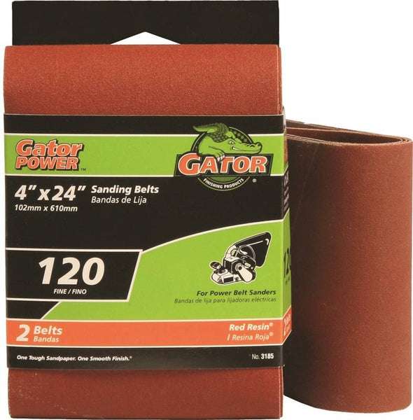 Gator 3185 Sanding Belt, 4 in W, 24 in L, 120 Grit, Fine, Aluminum Oxide Abrasive