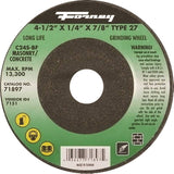 Forney 71897 Grinding Wheel, 4-1/2 in Dia, 1/4 in Thick, 7/8 in Arbor, 24 Grit, Coarse, Silicone Carbide Abrasive