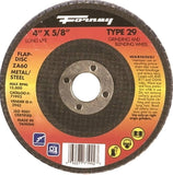 Forney 71992 Flap Disc, 4 in Dia, 5/8 in Arbor, 60 Grit, Medium, Zirconia Aluminum Abrasive, Fiberglass Backing