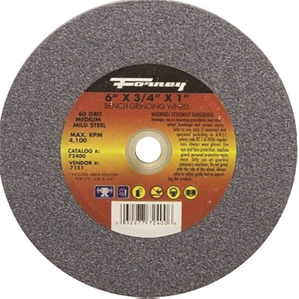 Forney 72401 Bench Grinding Wheel, 6 in Dia, 1 in Arbor, 36 Grit, Medium, Aluminum Oxide Abrasive