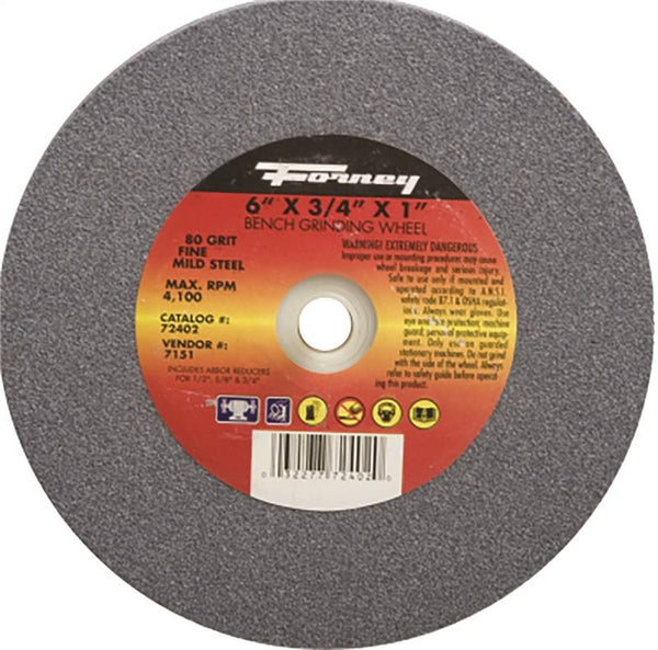 Forney 72402 Bench Grinding Wheel, 6 in Dia, 1 in Arbor, 80 Grit, Fine, Aluminum Oxide Abrasive