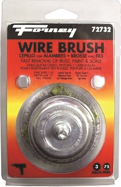 Forney 72732 Wire Cup Brush, 3 in Dia, 0.008 in Dia Bristle, Steel Bristle